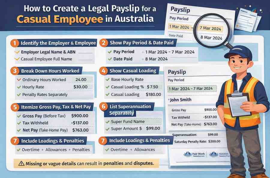 How to create a legal payslip for a casual employee in Australia